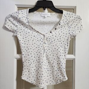 Sage + Stone Floral Waffle Knit Henley Top Small Style 4K14827